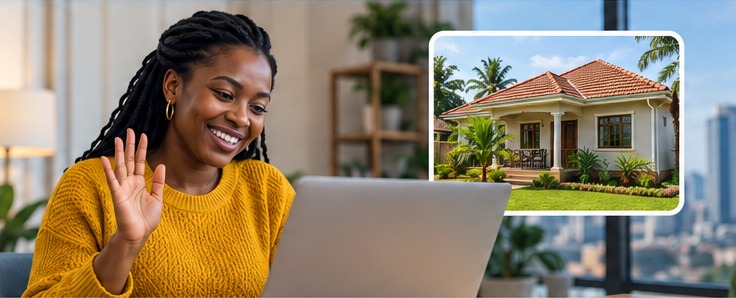 A Ugandan living abroad on a video call about her property back home