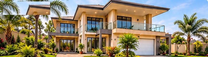 Modern two-storey family home with palm garden